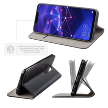 Cargar imagen en el visor de la galería, Moozy Case Flip Cover for Huawei Mate 20 Lite, Black - Smart Magnetic Flip Case with Card Holder and Stand
