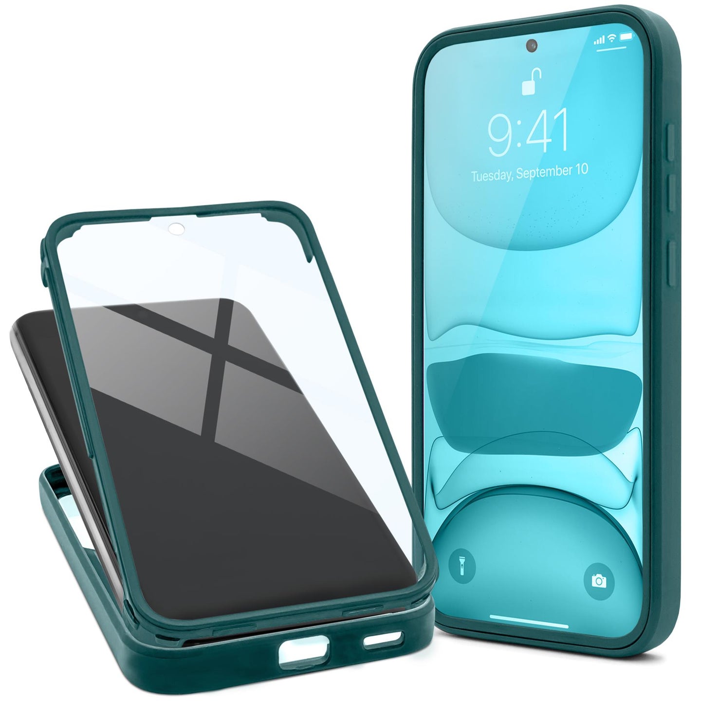 Moozy 360 Case for Samsung A53 5G - Green Rim Transparent Case, Full Body Double-sided Protection, Cover with Built-in Screen Protector