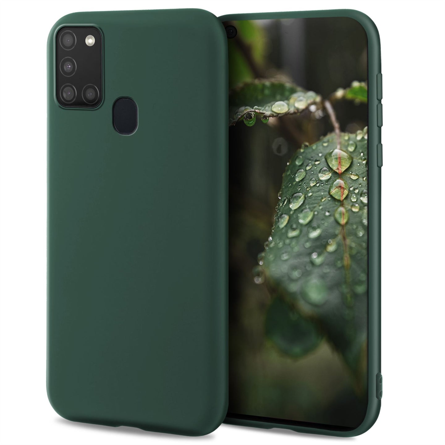 Moozy Lifestyle. Designed for Samsung A21s Case, Dark Green - Liquid Silicone Cover with Matte Finish and Soft Microfiber Lining