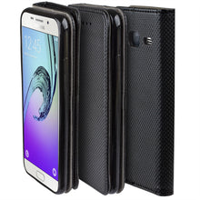 Load image into Gallery viewer, Moozy Case Flip Cover for Samsung J3 2016, Black - Smart Magnetic Flip Case with Card Holder and Stand
