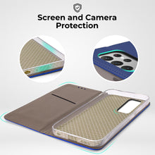 Ladda upp bild till gallerivisning, Moozy Case Flip Cover for Samsung S22 Ultra, Dark Blue - Smart Magnetic Flip Case Flip Folio Wallet Case with Card Holder and Stand, Credit Card Slots, Kickstand Function
