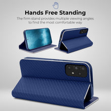 Carica l&#39;immagine nel visualizzatore di Gallery, Moozy Wallet Case for Samsung A53 5G, Dark Blue Carbon – Flip Case with Metallic Border Design Magnetic Closure Flip Cover with Card Holder and Kickstand Function
