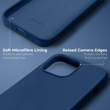Lade das Bild in den Galerie-Viewer, Moozy Lifestyle. Silicone Case for iPhone 14 Pro, Midnight Blue - Liquid Silicone Lightweight Cover with Matte Finish and Soft Microfiber Lining, Premium Silicone Case
