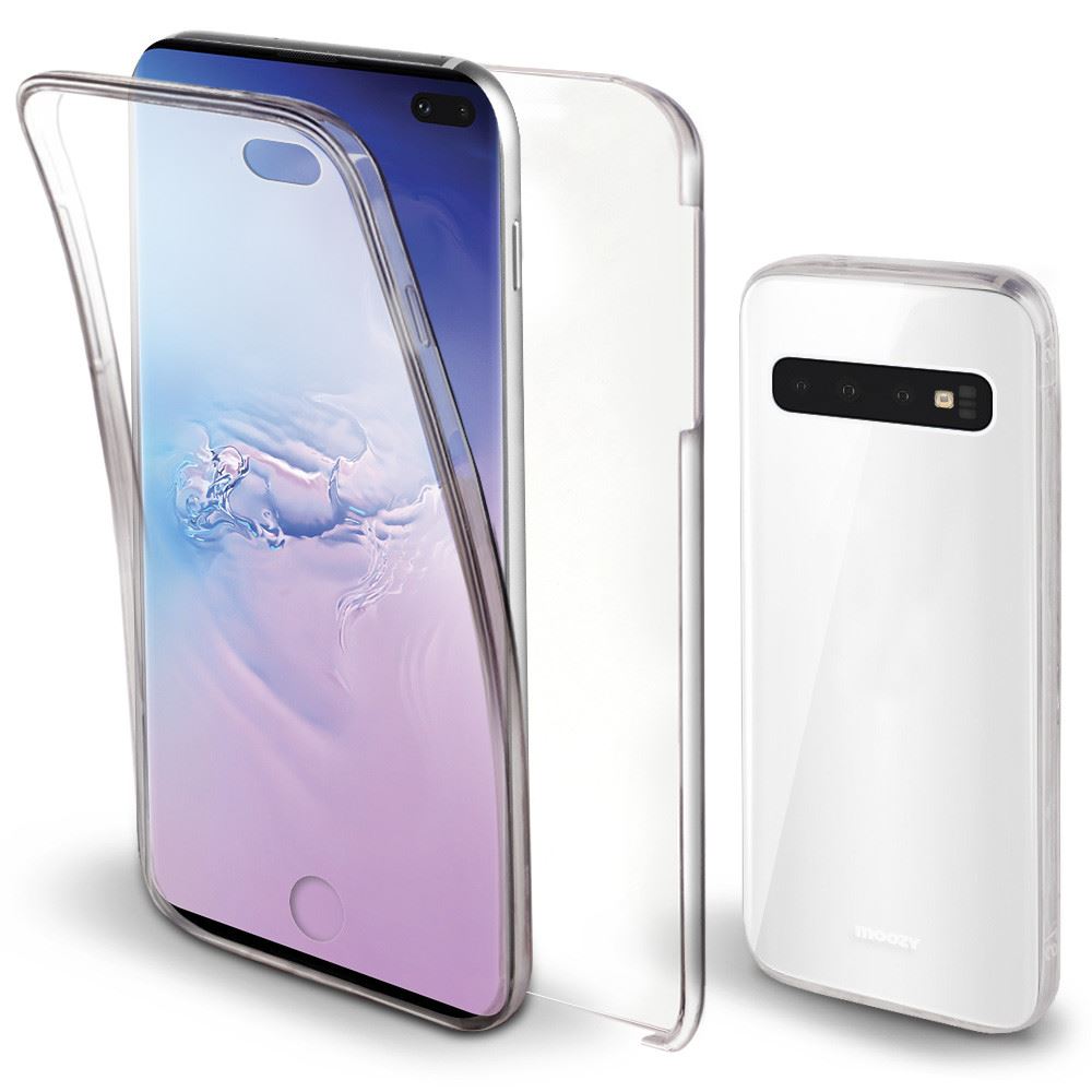 Moozy 360 Degree Case for Samsung S10 Plus - Transparent Full body Slim Cover - Hard PC Back and Soft TPU Silicone Front