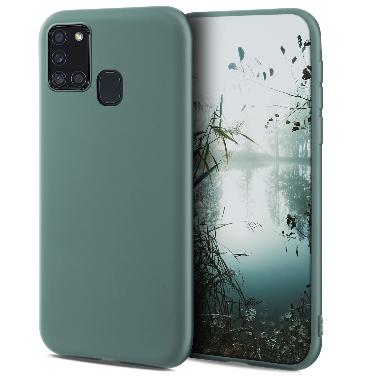 Moozy Minimalist Series Silicone Case for Samsung A21s, Blue Grey - Matte Finish Slim Soft TPU Cover