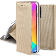 Load image into Gallery viewer, Moozy Case Flip Cover for Xiaomi Mi 9 Lite, Mi A3 Lite, Gold - Smart Magnetic Flip Case with Card Holder and Stand
