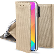 Carica l&#39;immagine nel visualizzatore di Gallery, Moozy Case Flip Cover for Xiaomi Mi 9 Lite, Mi A3 Lite, Gold - Smart Magnetic Flip Case with Card Holder and Stand
