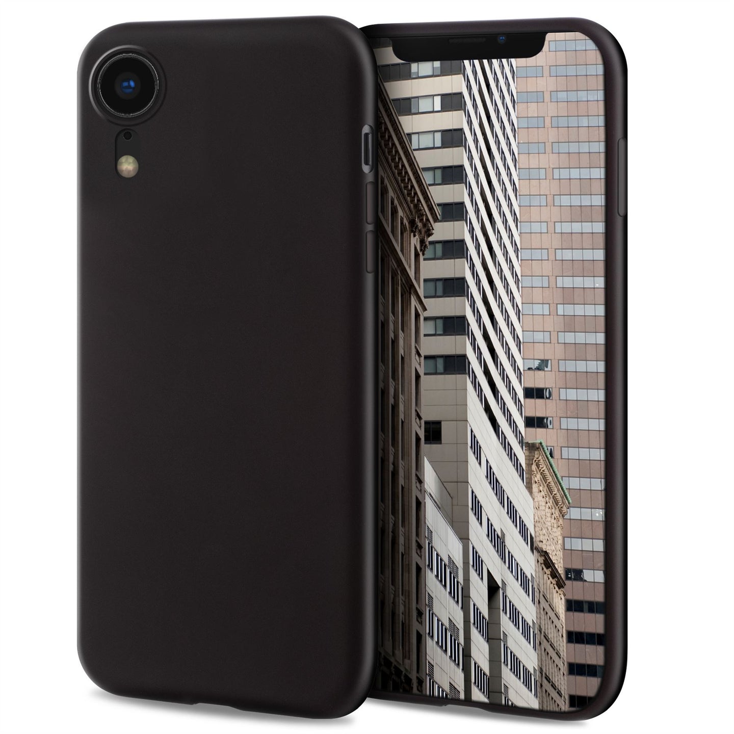 Moozy Lifestyle. Designed for iPhone XR Case, Black - Liquid Silicone Cover with Matte Finish and Soft Microfiber Lining