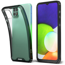 Charger l&#39;image dans la galerie, Moozy Xframe Shockproof Case for Samsung A22 5G - Black Rim Transparent Case, Double Colour Clear Hybrid Cover with Shock Absorbing TPU Rim

