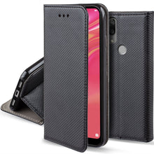 Lade das Bild in den Galerie-Viewer, Moozy Case Flip Cover for Huawei Y7 2019, Huawei Y7 Prime 2019, Black - Smart Magnetic Flip Case with Card Holder and Stand
