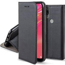 Cargar imagen en el visor de la galería, Moozy Case Flip Cover for Huawei Y7 2019, Huawei Y7 Prime 2019, Black - Smart Magnetic Flip Case with Card Holder and Stand
