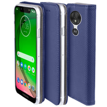 Charger l&#39;image dans la galerie, Moozy Case Flip Cover for Motorola Moto G7 Play, Dark Blue - Smart Magnetic Flip Case with Card Holder and Stand
