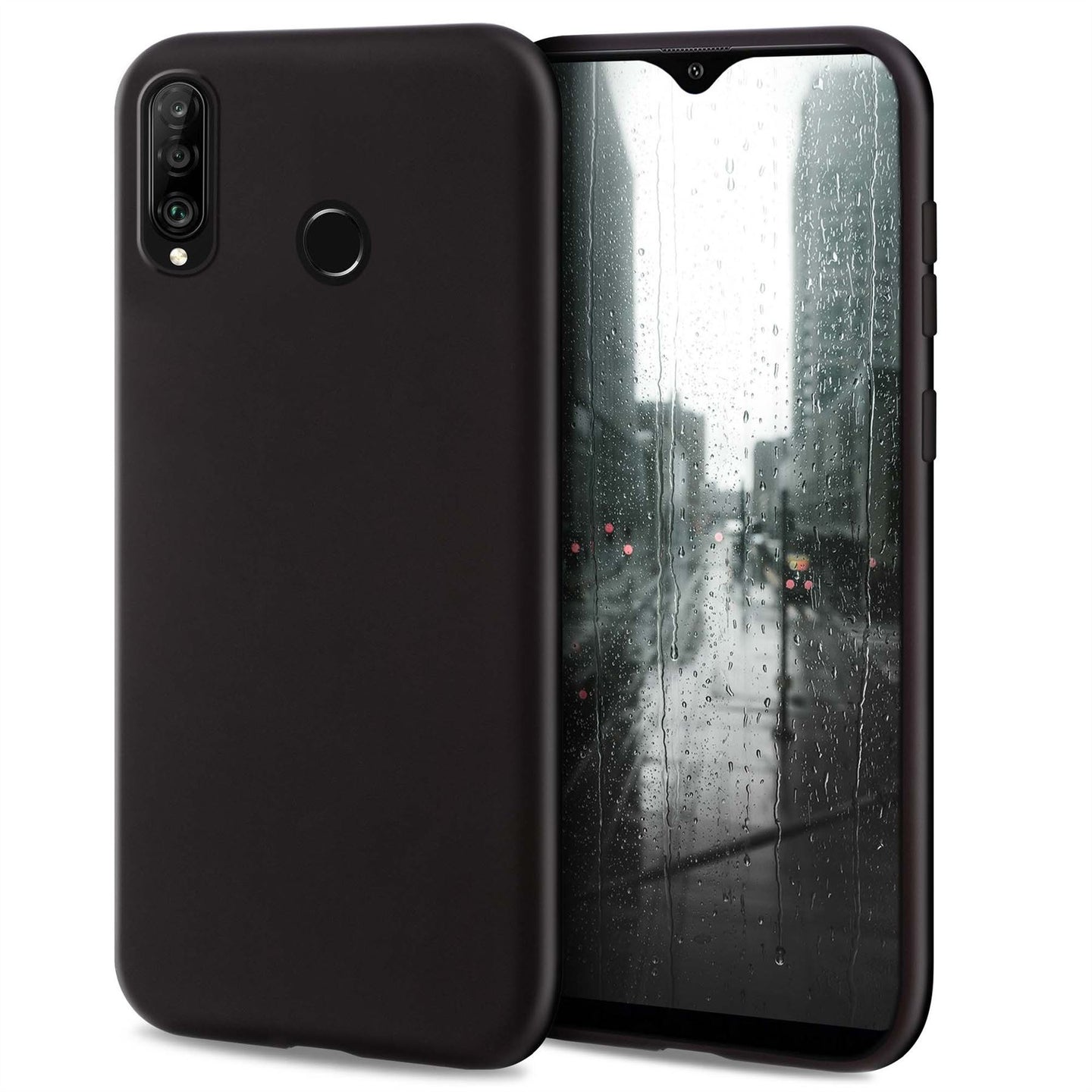 Moozy Minimalist Series Silicone Case for Huawei P30 Lite, Black - Matte Finish Slim Soft TPU Cover