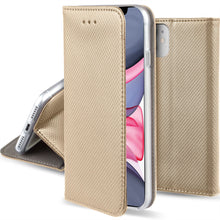 Cargar imagen en el visor de la galería, Moozy Case Flip Cover for iPhone 11, Gold - Smart Magnetic Flip Case with Card Holder and Stand
