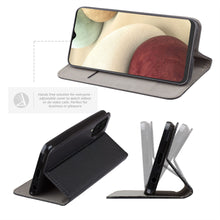 Cargar imagen en el visor de la galería, Moozy Case Flip Cover for Samsung A12, Black - Smart Magnetic Flip Case with Card Holder and Stand
