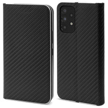 Carica l&#39;immagine nel visualizzatore di Gallery, Moozy Wallet Case for Samsung A53 5G, Black Carbon – Flip Case with Metallic Border Design Magnetic Closure Flip Cover with Card Holder and Kickstand Function
