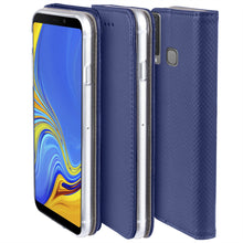 Load image into Gallery viewer, Moozy Case Flip Cover for Samsung A9 2018, Dark Blue - Smart Magnetic Flip Case with Card Holder and Stand
