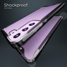 Załaduj obraz do przeglądarki galerii, Moozy Xframe Shockproof Case for Samsung S21 FE - Black Rim Transparent Case, Double Colour Clear Hybrid Cover with Shock Absorbing TPU Rim
