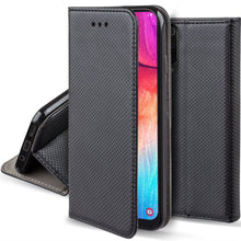 Carica l&#39;immagine nel visualizzatore di Gallery, Moozy Case Flip Cover for Samsung A50, Black - Smart Magnetic Flip Case with Card Holder and Stand
