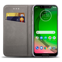 Load image into Gallery viewer, Moozy Case Flip Cover for Motorola Moto G7 Play, Gold - Smart Magnetic Flip Case with Card Holder and Stand
