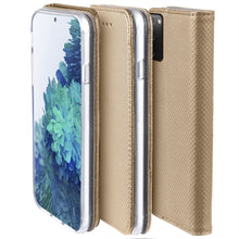 Carica l&#39;immagine nel visualizzatore di Gallery, Moozy Case Flip Cover for Samsung S20 FE, Gold - Smart Magnetic Flip Case with Card Holder and Stand
