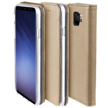 Load image into Gallery viewer, Moozy Case Flip Cover for Samsung S9, Gold - Smart Magnetic Flip Case with Card Holder and Stand
