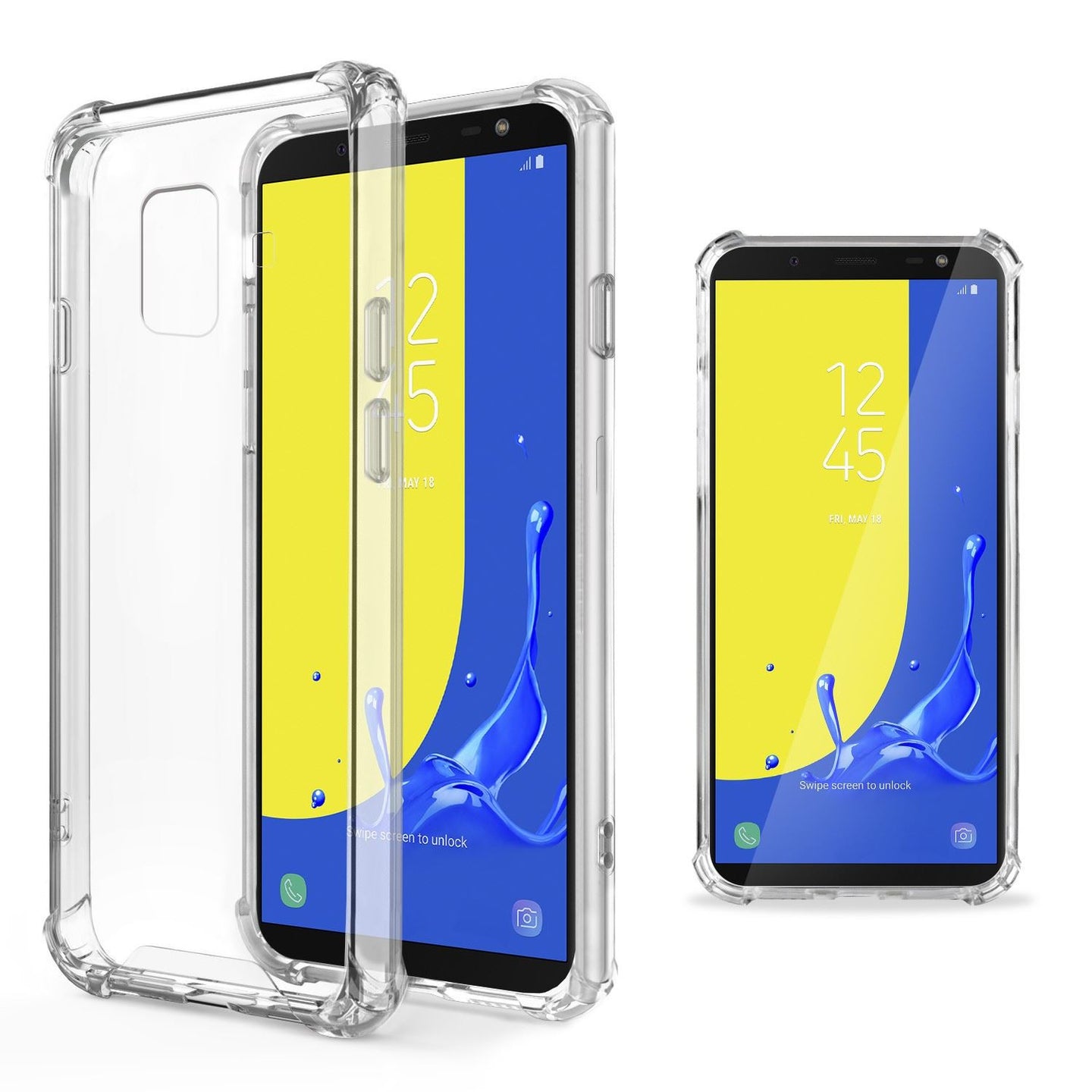 Moozy Shock Proof Silicone Case for Samsung J6, Galaxy J6 2018 - Transparent Crystal Clear Phone Case Soft TPU Cover