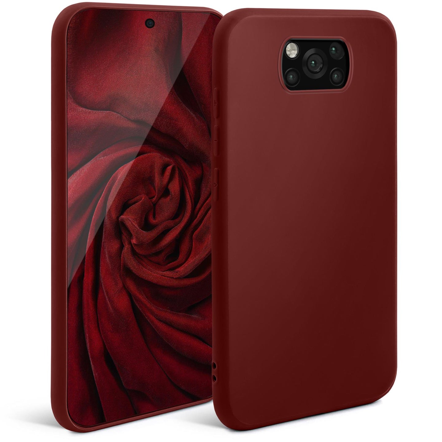 Moozy Minimalist Series Silicone Case for Xiaomi Poco X3 Pro and X3 NFC, Wine Red - Matte Finish Lightweight Mobile Phone Case Slim Soft Protective TPU Cover with Matte Surface