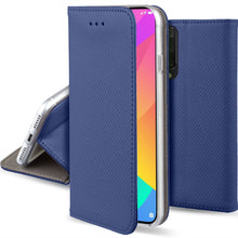 Charger l&#39;image dans la galerie, Moozy Case Flip Cover for Xiaomi Mi 9 Lite, Mi A3 Lite, Dark Blue - Smart Magnetic Flip Case with Card Holder and Stand
