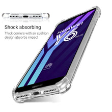 Afbeelding in Gallery-weergave laden, Moozy Shock Proof Silicone Case for Huawei Y6 2018 - Transparent Crystal Clear Phone Case Soft TPU Cover
