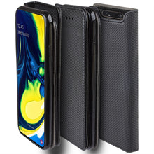 Carica l&#39;immagine nel visualizzatore di Gallery, Moozy Case Flip Cover for Samsung A80, Black - Smart Magnetic Flip Case with Card Holder and Stand
