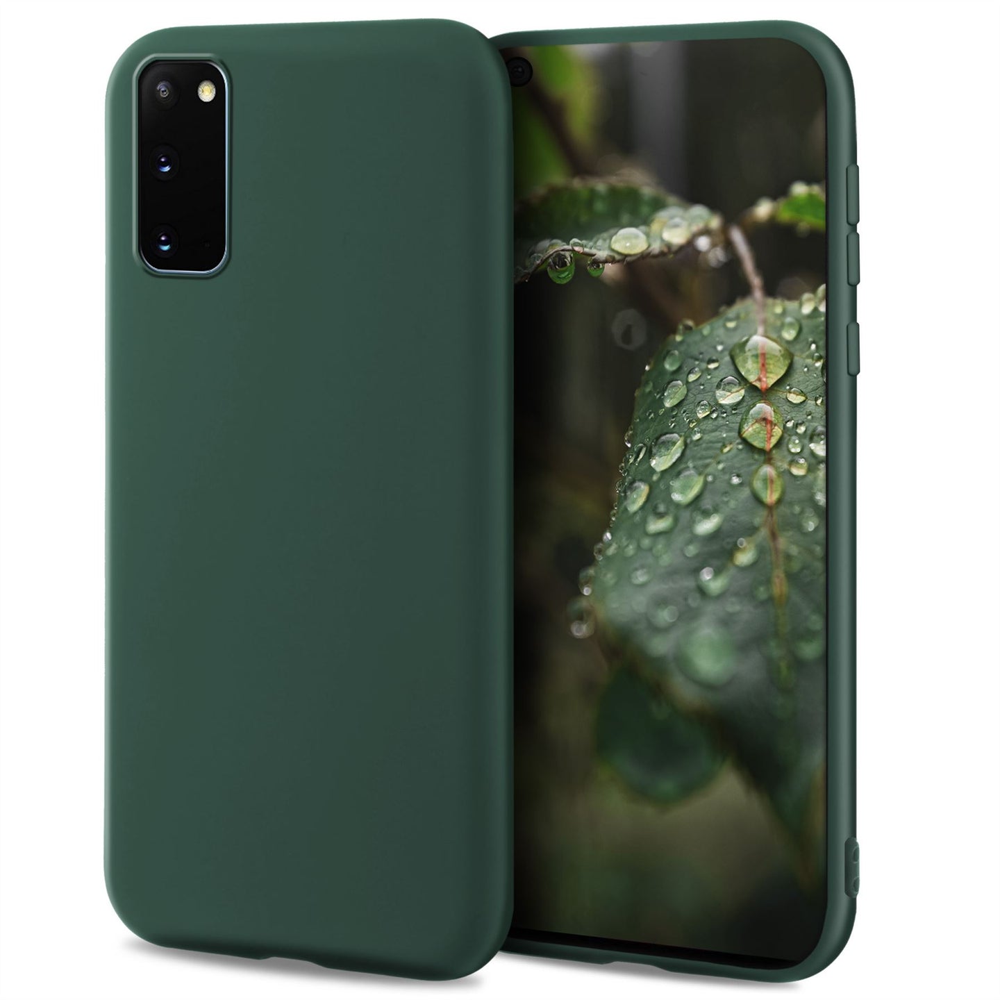 Moozy Lifestyle. Designed for Samsung S20 Case, Dark Green - Liquid Silicone Cover with Matte Finish and Soft Microfiber Lining