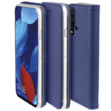 Load image into Gallery viewer, Moozy Case Flip Cover for Huawei Nova 5T and Honor 20, Dark Blue - Smart Magnetic Flip Case with Card Holder and Stand
