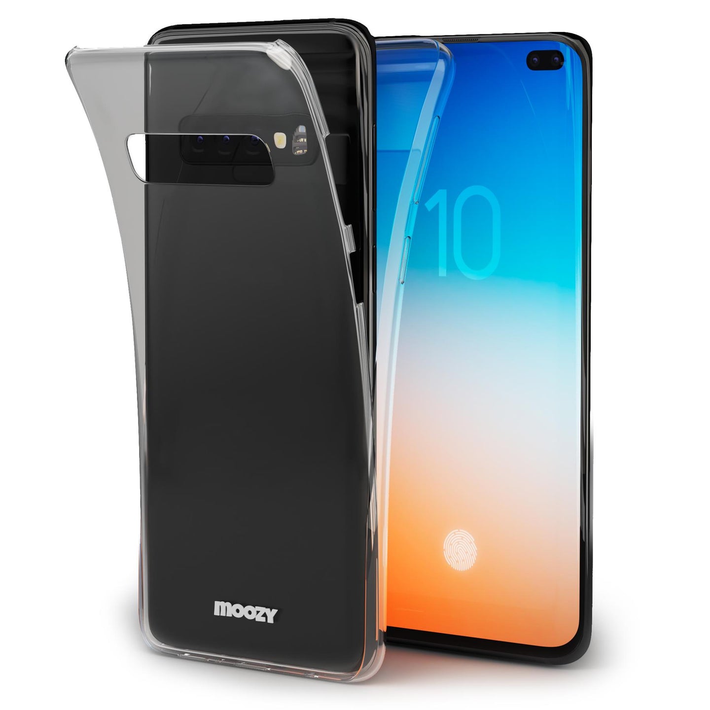 Moozy 360 Degree Case for Samsung S10 Plus - Full body Front and Back Slim Clear Transparent TPU Silicone Gel Cover