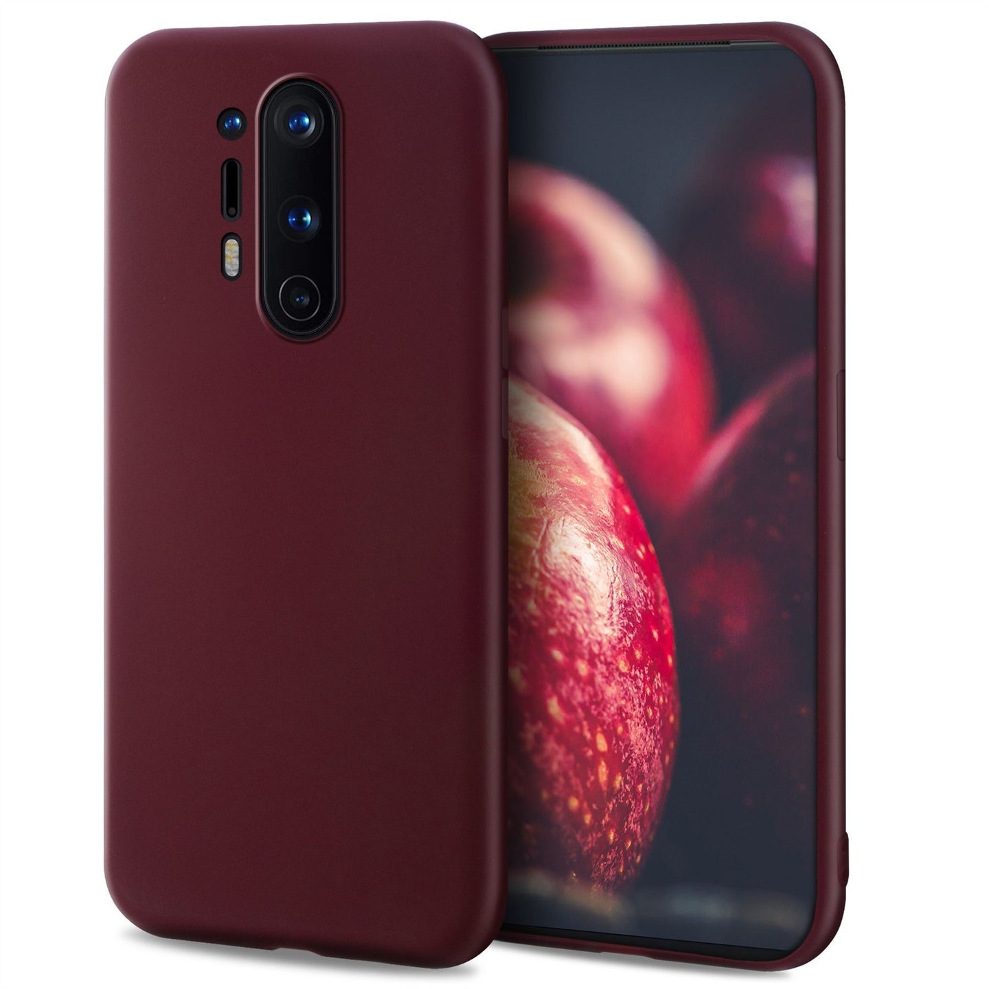 Moozy Minimalist Series Silicone Case for OnePlus 8 Pro, Wine Red - Matte Finish Slim Soft TPU Cover