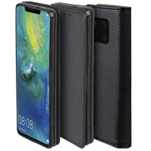 Load image into Gallery viewer, Moozy Case Flip Cover for Huawei Mate 20 Pro, Black - Smart Magnetic Flip Case with Card Holder and Stand
