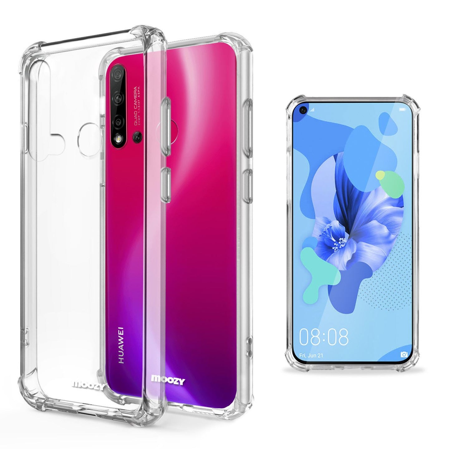 Moozy Shock Proof Silicone Case for Huawei P20 Lite 2019 - Transparent Crystal Clear Phone Case Soft TPU Cover