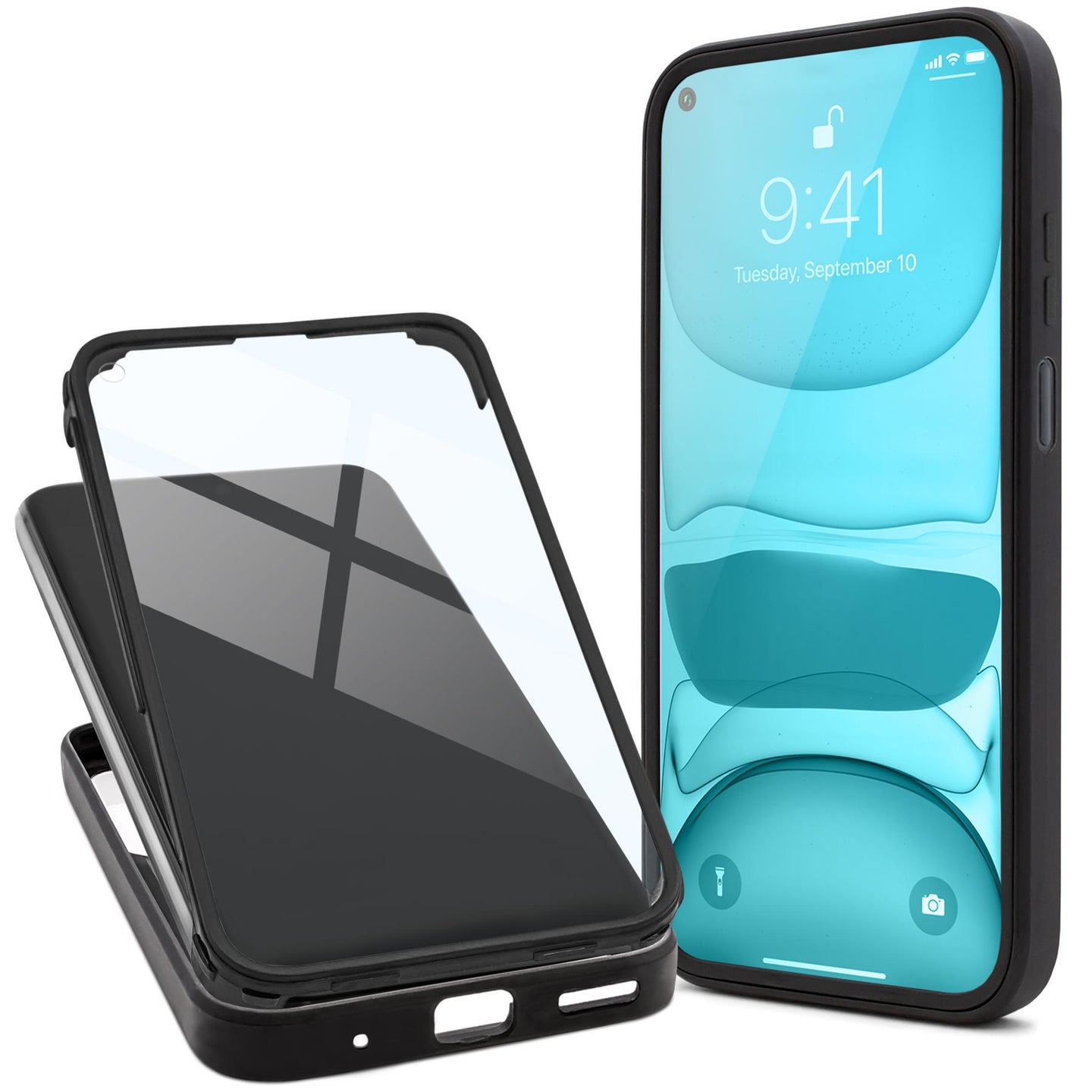 Moozy 360 Case for Huawei Nova 5T and Honor 20 - Black Rim Transparent Case, Full Body Double-sided Protection, Cover with Built-in Screen Protector