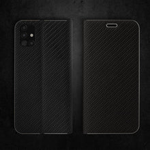 Ladda upp bild till gallerivisning, Moozy Wallet Case for Samsung A51, Black Carbon – Metallic Edge Protection Magnetic Closure Flip Cover with Card Holder
