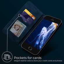 Ladda upp bild till gallerivisning, Moozy Marble Blue Flip Case for iPhone SE 2020, iPhone 8, iPhone 7 - Flip Cover Magnetic Flip Folio Retro Wallet Case
