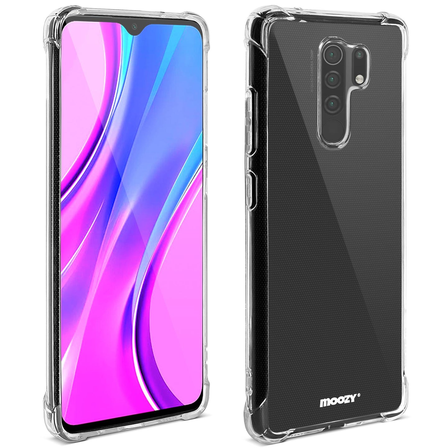 Moozy Shock Proof Silicone Case for Xiaomi Redmi 9 - Transparent Crystal Clear Phone Case Soft TPU Cover
