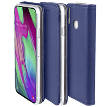Charger l&#39;image dans la galerie, Moozy Case Flip Cover for Samsung A40, Dark Blue - Smart Magnetic Flip Case with Card Holder and Stand
