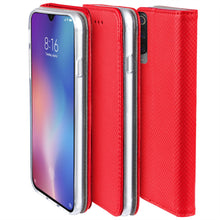 Load image into Gallery viewer, Moozy Case Flip Cover for Xiaomi Mi 9 SE, Red - Smart Magnetic Flip Case with Card Holder and Stand
