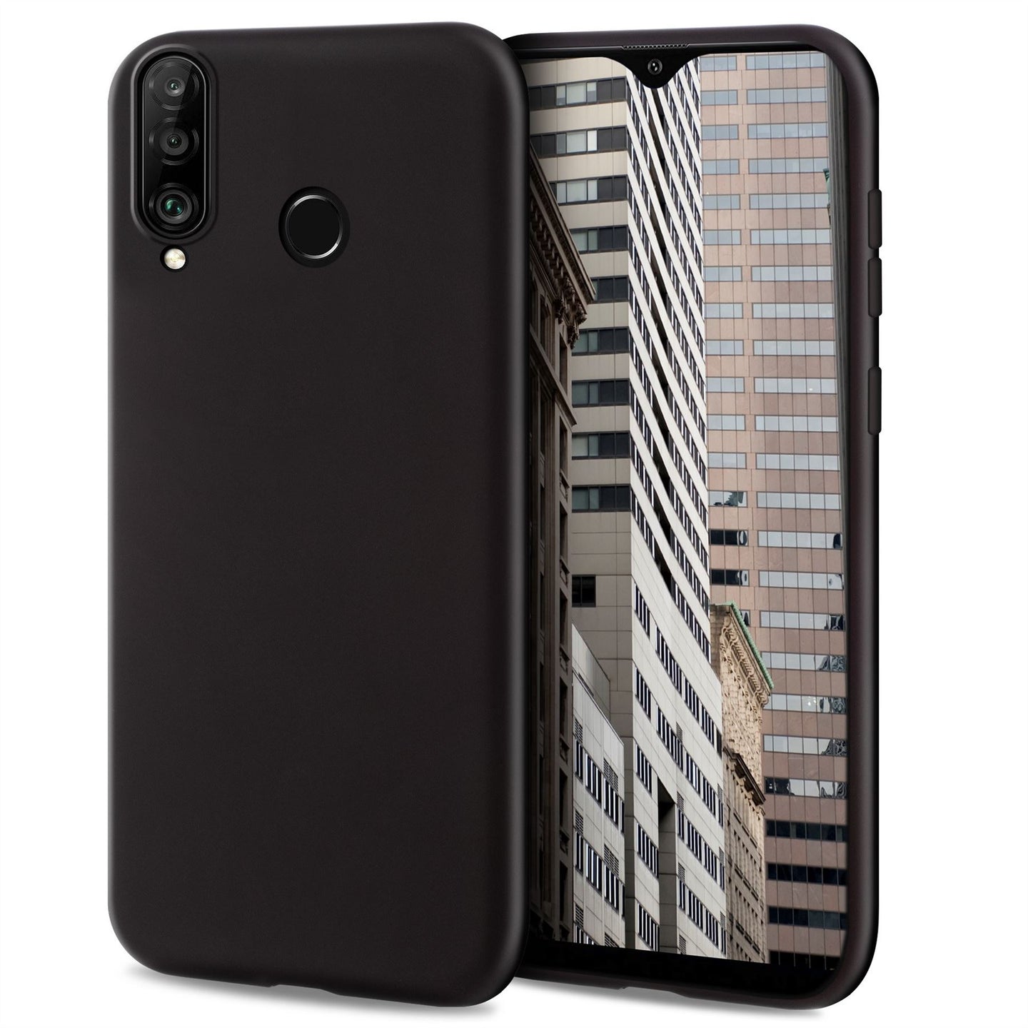 Moozy Lifestyle. Designed for Huawei P30 Lite Case, Black - Liquid Silicone Cover with Matte Finish and Soft Microfiber Lining