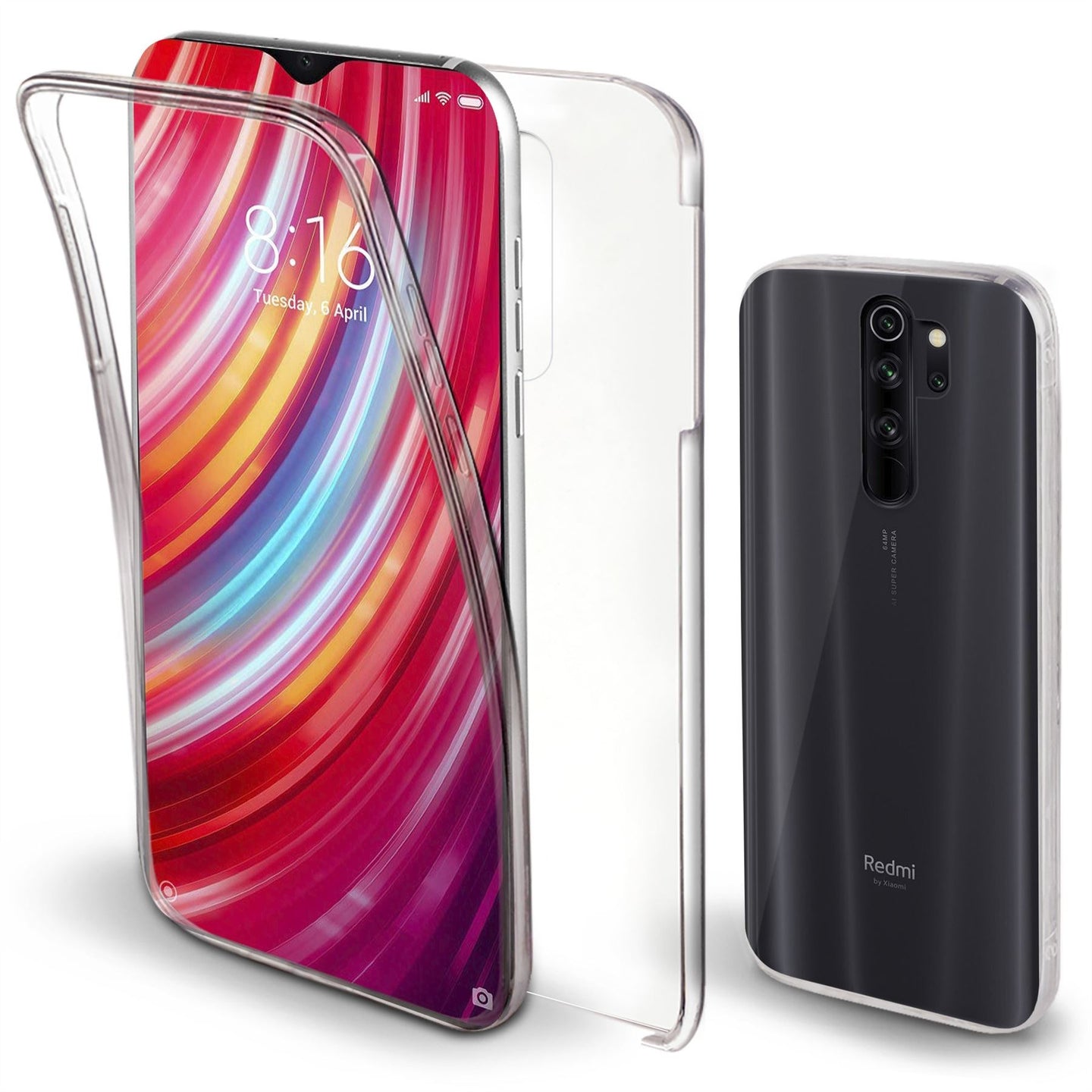 Moozy 360 Degree Case for Xiaomi Redmi Note 8 Pro - Transparent Full body Slim Cover - Hard PC Back and Soft TPU Silicone Front