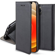 Cargar imagen en el visor de la galería, Moozy Case Flip Cover for iPhone 12 Pro Max, Black - Smart Magnetic Flip Case with Card Holder and Stand
