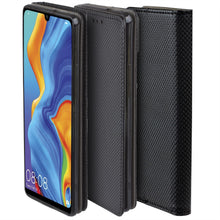 Charger l&#39;image dans la galerie, Moozy Case Flip Cover for Huawei P30 Lite, Black - Smart Magnetic Flip Case with Card Holder and Stand
