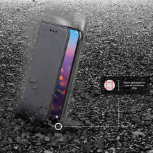 Załaduj obraz do przeglądarki galerii, Moozy Case Flip Cover for Huawei P20 Lite, Black - Smart Magnetic Flip Case with Card Holder and Stand
