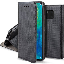 Load image into Gallery viewer, Moozy Case Flip Cover for Huawei Mate 20 Pro, Black - Smart Magnetic Flip Case with Card Holder and Stand
