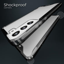 Załaduj obraz do przeglądarki galerii, Moozy Xframe Shockproof Case for Samsung S22 - Black Rim Transparent Case, Double Colour Clear Hybrid Cover with Shock Absorbing TPU Rim
